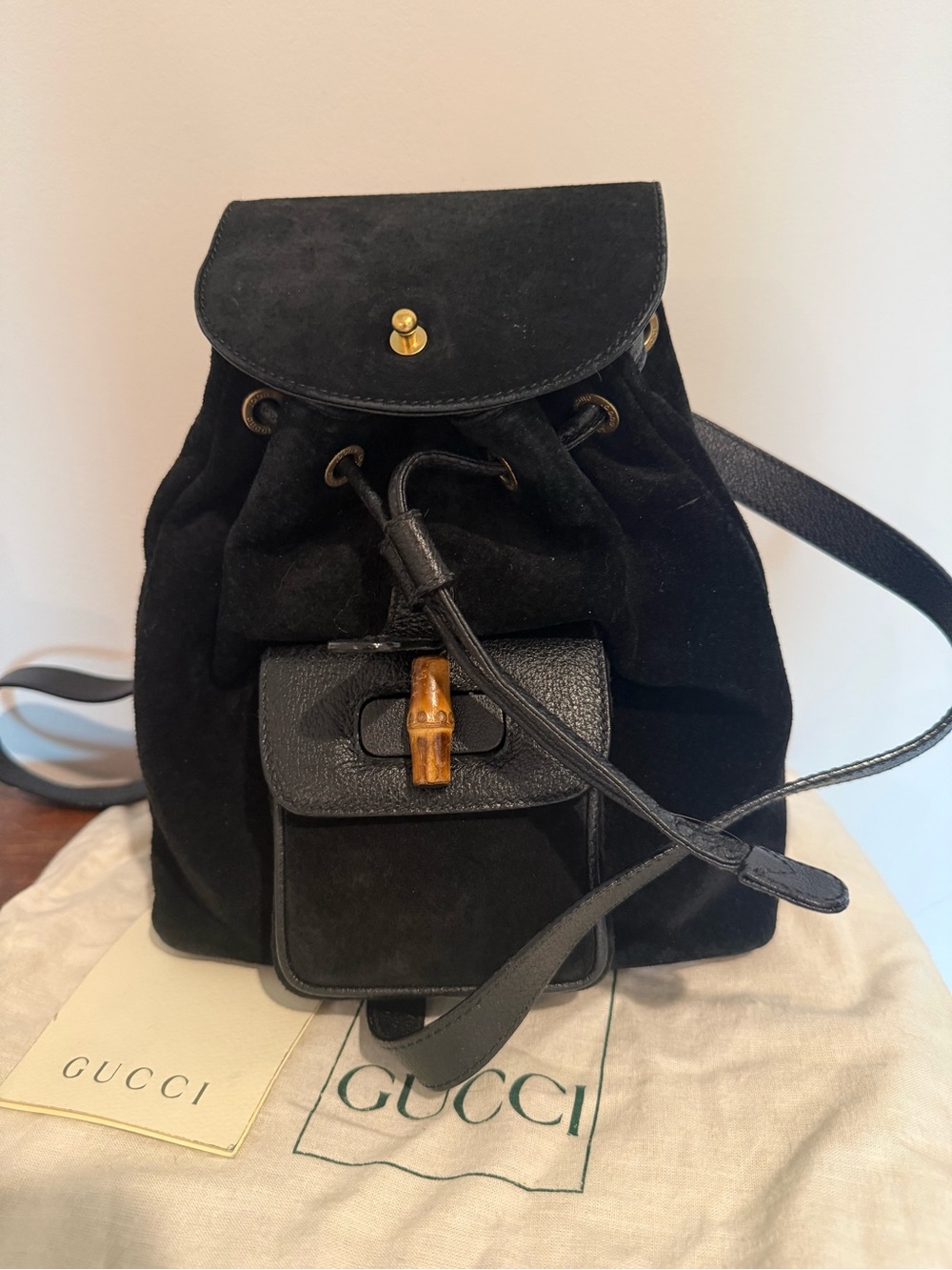 Gucci Black Suede Backpack with Bamboo Top Handle - Picture 6 of 9